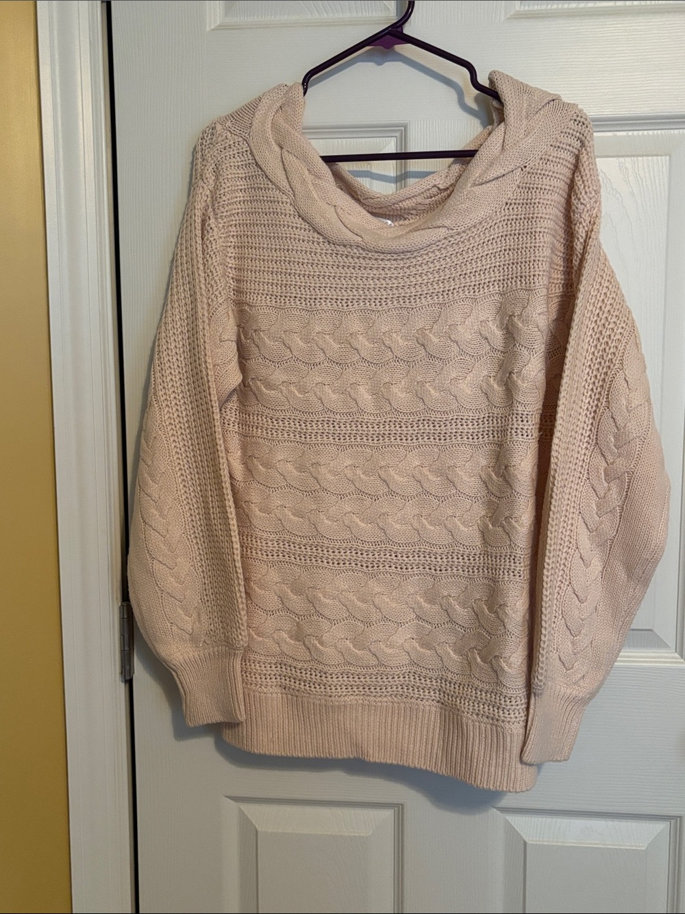 VENUS Cable Knit Cowl Neck Sweater - Light Pink